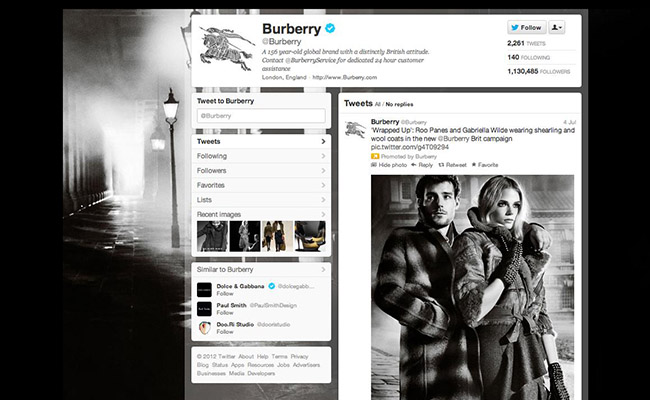 Burberry Twitter page