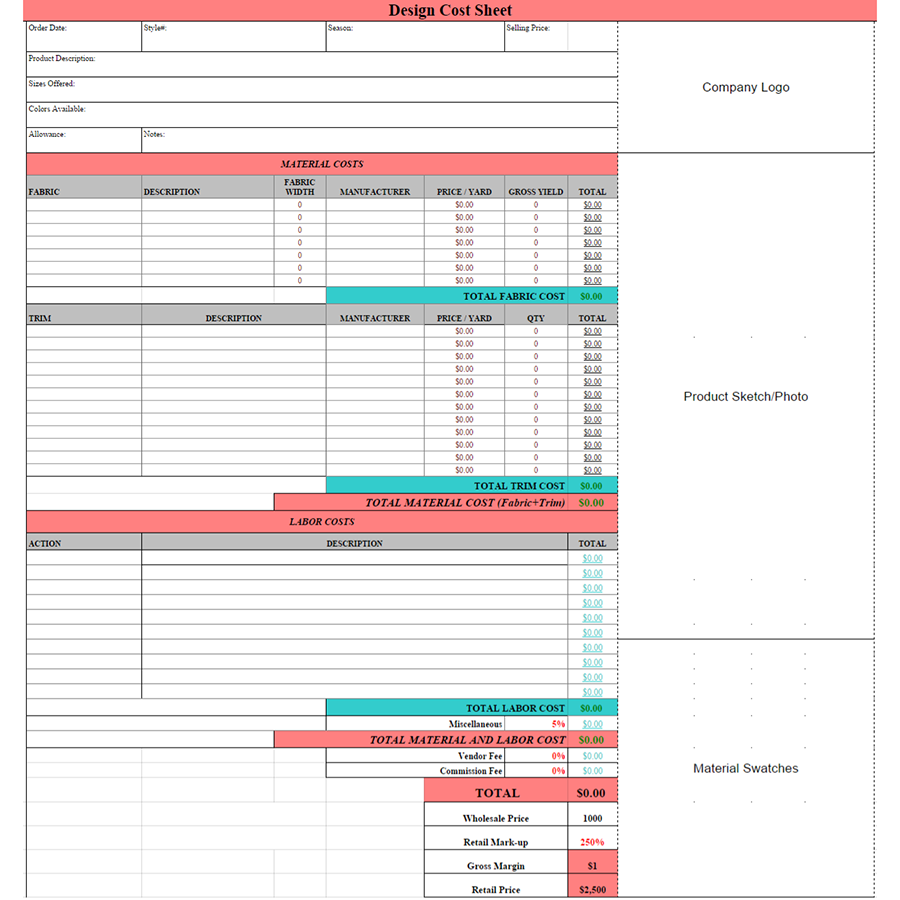 Fashion Business Cost Sheet StartUp FASHION